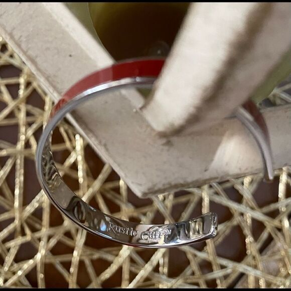 Rustic Cuff Bracelet-Adjustable red with silver band. Inscribed w/“love. EUC! - Picture 4 of 8